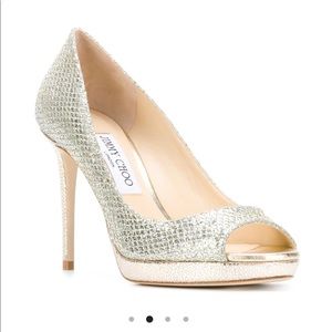 ⭐️JIMMY CHOO ⭐️Luna 100 Champagne Glitter platforms